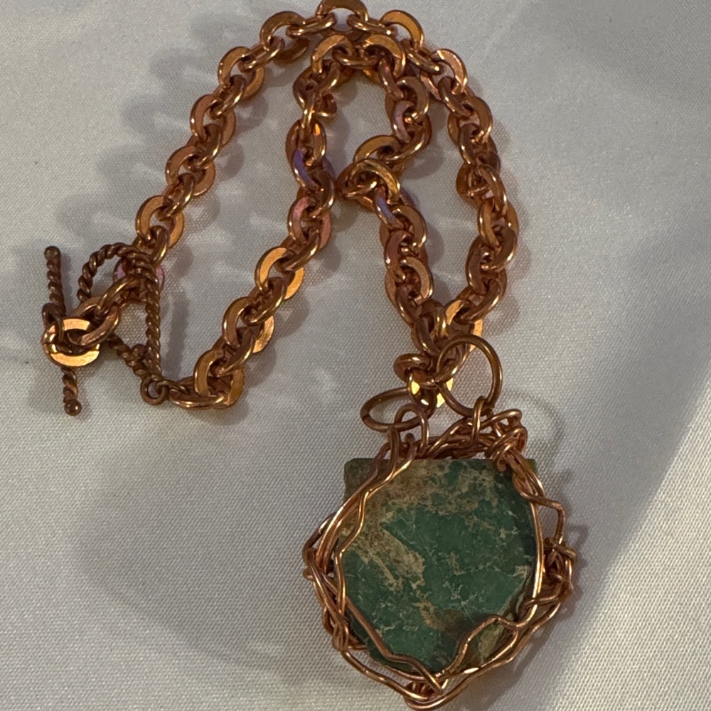 Genuine Turquoise Kings Manassa Pendant. Copper Cable Chain.